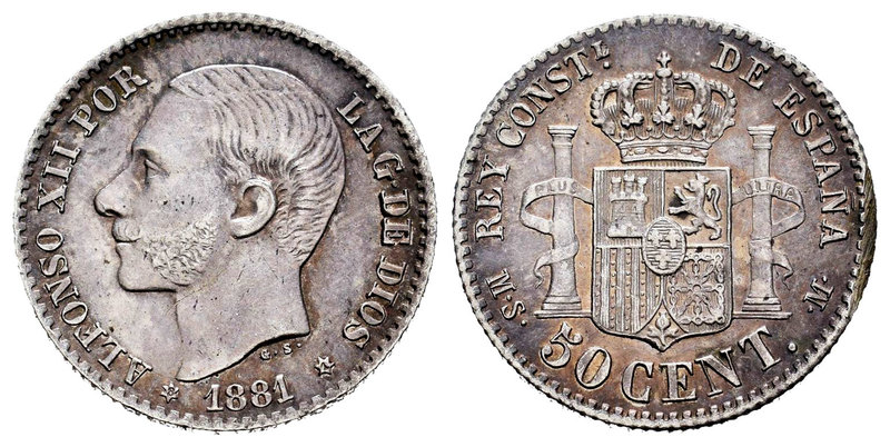 Alfonso XII (1874-1885). 50 céntimos. 1881*8-1. Madrid. MSM. (Cal-64). Ag. 2,48 ...