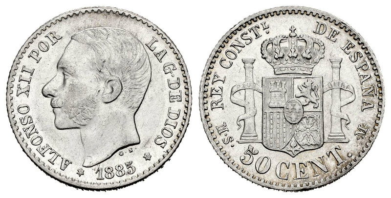 Alfonso XII (1874-1885). 50 céntimos. 1885*8-6. Madrid. MSM. (Cal-65). Ag. 2,52 ...