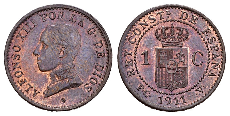 Alfonso XIII (1886-1931). 1 céntimo. 1911*1. Madrid. PCV. (Cal-78). Ae. 0,98 g. ...