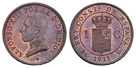 Alfonso XIII (1886-1931). 1 céntimo. 1911*1. Madrid. PCV. (Cal-78). Ae. 0,98 g. Almost UNC. Est...70,00.