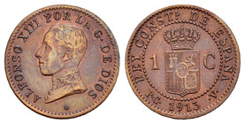 Alfonso XIII (1886-1931). 1 céntimo. 1913*3. Madrid. PCV. (Cal-80). Ae. 1,05 g. XF. Est...15,00.