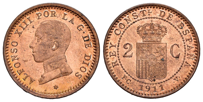 Alfonso XIII (1886-1931). 2 céntimos. 1911*11. Madrid. PCV. (Cal-73). Ae. 1,95 g...