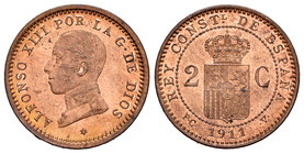 Alfonso XIII (1886-1931). 2 céntimos. 1911*11. Madrid. PCV. (Cal-73). Ae. 1,95 g. Original luster. UNC. Est...20,00.