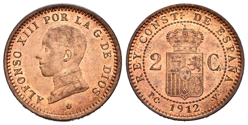 Alfonso XIII (1886-1931). 2 céntimos. 1912*12. Madrid. PCV. (Cal-75). Ae. 2,04 g...