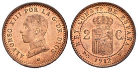 Alfonso XIII (1886-1931). 2 céntimos. 1912*12. Madrid. PCV. (Cal-75). Ae. 2,04 g. Original luster. UNC. Est...20,00.