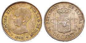 Alfonso XIII (1886-1931). 50 céntimos. 1892*9-2. Madrid. PGM. (Cal-55). Ag. 2,56 g. XF. Est...20,00.