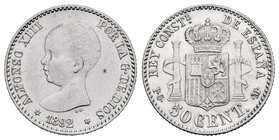 Alfonso XIII (1886-1931). 50 céntimos. 1882*9-2. Madrid. PGM. (Cal-55). Ag. 2,54 g. XF. Est...60,00.