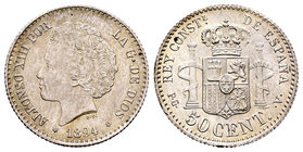 Alfonso XIII (1886-1931). 50 céntimos. 1894*9-4. Madrid. PGV. (Cal-58). Ag. 2,51 g. Almost UNC. Est...100,00.