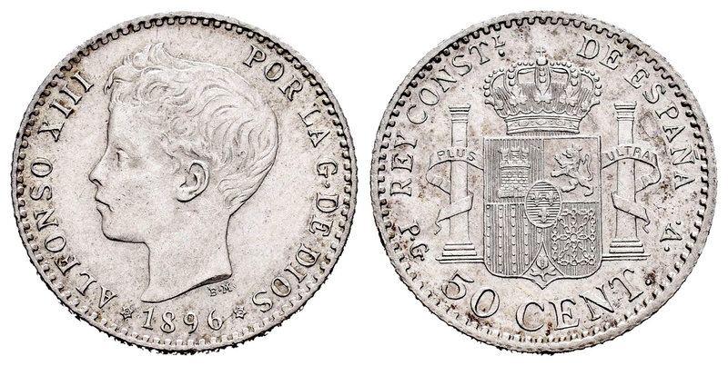 Alfonso XIII (1886-1931). 50 céntimos. 1896*9-6. Madrid. PGV. (Cal-59). Ag. 2,49...