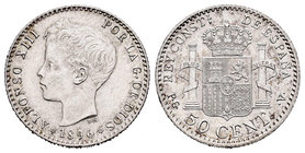Alfonso XIII (1886-1931). 50 céntimos. 1896*9-6. Madrid. PGV. (Cal-59). Ag. 2,49 g. AU. Est...120,00.