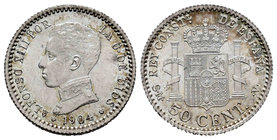 Alfonso XIII (1886-1931). 50 céntimos. 1904*0-4. Madrid. SMV. (Cal-61). Ag. 2,51 g. Almost UNC. Est...25,00.