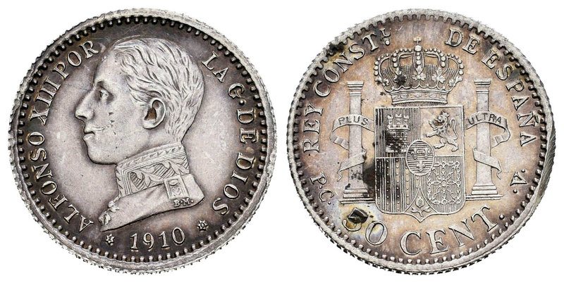 Alfonso XIII (1886-1931). 50 céntimos. 1910*1-0. Madrid. PCV. (Cal-63). Ag. 2,52...