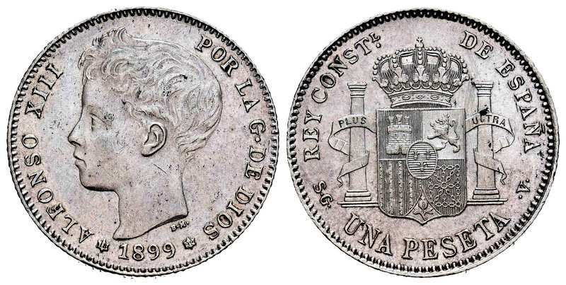 Alfonso XIII (1886-1931). 1 peseta. 1899*18-99. Madrid. SGV. (Cal-42). Ag. 4,96 ...