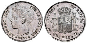 Alfonso XIII (1886-1931). 1 peseta. 1899*18-99. Madrid. SGV. (Cal-42). Ag. 4,96 g. Almost XF. Est...50,00.