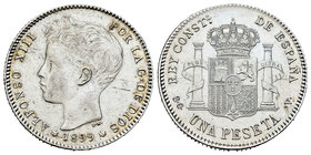 Alfonso XIII (1886-1931). 1 peseta. 1899*_ _ - _ _. Madrid. SGV. (Cal-42 ó 43). Ag. 5,04 g. Estrellas anepígrafas. Almost XF. Est...40,00.