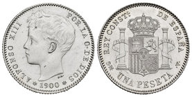 Alfonso XIII (1886-1931). 1 peseta. 1900*19-00. Madrid. SMV. (Cal-44). Ag. 5,00 g. Original luster. Almost UNC. Est...75,00.