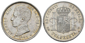 Alfonso XIII (1886-1931). 1 peseta. 1903*19-03. Madrid. SMV. (Cal-49). Ag. 4,98 g. AU/Almost UNC. Est...75,00.