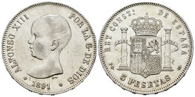 Alfonso XIII (1886-1931). 5 pesetas. 1891*18-91. Madrid. PGM. (Cal-17). Ag. 24,80 g. VF. Est...25,00.
