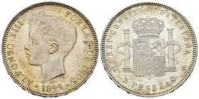 Alfonso XIII (1886-1931). 5 pesetas. 1899*18-99. Madrid. SGV. (Cal-28). Ag. 25,14 g. Original luster. AU. Est...80,00.