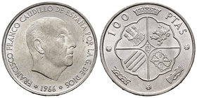 Estado Español (1936-1975). 100 pesetas. 1966*19-66. Madrid. (Cal-11). Ag. 19,00 g. Almost UNC. Est...10,00.