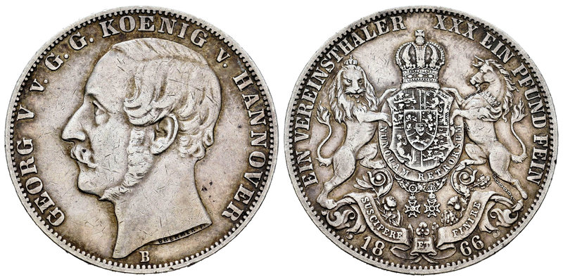 Germany. Hannover. George V. 1 thaler. 1866. Hannover. B. (Km-230). Ag. 18,45 g....