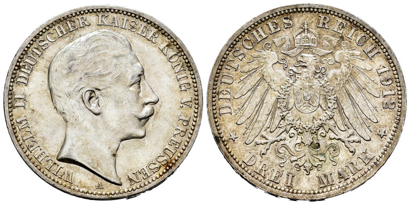 Germany. Prussia. Wilhelm II. 3 marcos. 1912. Berlin. A. (Km-527). Ag. 16,67 g. ...