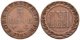 Germany. Westphalia. Hieronymus Napoleon. 5 céntimos. 1809. C. Kassel. (Km-94). Ae. 6,65 g. Almost VF. Est...35,00.