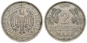 Germany. 2 marcos. 1951. München. D. (Km-111). Ag. 6,91 g. XF. Est...20,00.