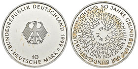Germany. 10 marcos. 1999. München. D. (Km-196). Ag. 15,53 g. 50º Aniversario de la República Federal Alemana. PR. Est...25,00.