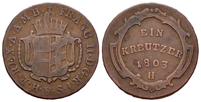 Austria. Franz II. 1 kreuzer. 1803. H. Günzburg. (Km-27). Ae. 5,61 g. Choice F. ...