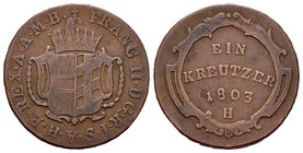 Austria. Franz II. 1 kreuzer. 1803. H. Günzburg. (Km-27). Ae. 5,61 g. Choice F. Est...12,00.