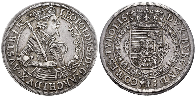 Austria. Leopold V. 1 thaler. 1632. Hall. (Dav-3338). (Km-629.2). Ag. 28,39 g. O...