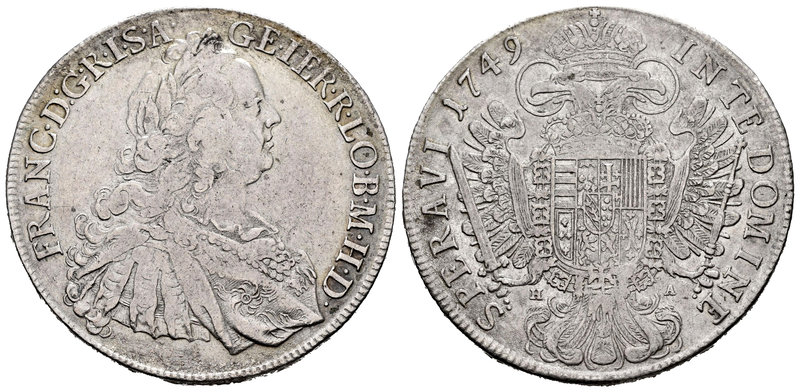 Austria. Franz I. 1 thaler. 1749. Hall. H-A. (Dav-1155). Ag. 27,51 g. Almost VF/...