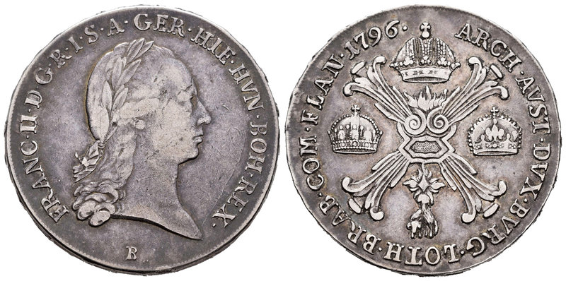 Austria. Franz II. 1 kronenthaler. 1796. Kremnitz. B. (Km-62.2). Ag. 29,39 g. Al...