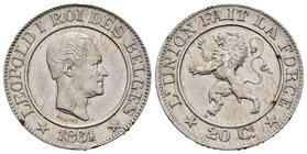 Belgium. Leopold I. 20 centimes. 1861. (Km-20). 6,90 g. Minor nicks on edge. Almost XF. Est...40,00.