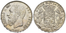 Belgium. Leopold I. 5 francos. 1873. (Km-24). Ag. 24,97 g. Almost XF. Est...40,00.