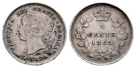 Canada. Victoria Queen. 5 cents. 1893. (Km-2). Ag. 1,16 g. Choice VF. Est...18,00.