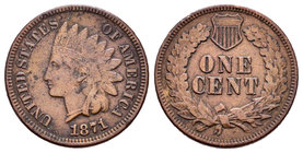 United States. 1 cent. 1871. Philadelphia. (Km-90a). Ae. 3,18 g. Rare. Choice VF. Est...120,00.