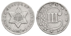 United States. 3 cents. 1851. Philadelphia. (Km-75). Ag. 0,79 g. Choice VF. Est...65,00.