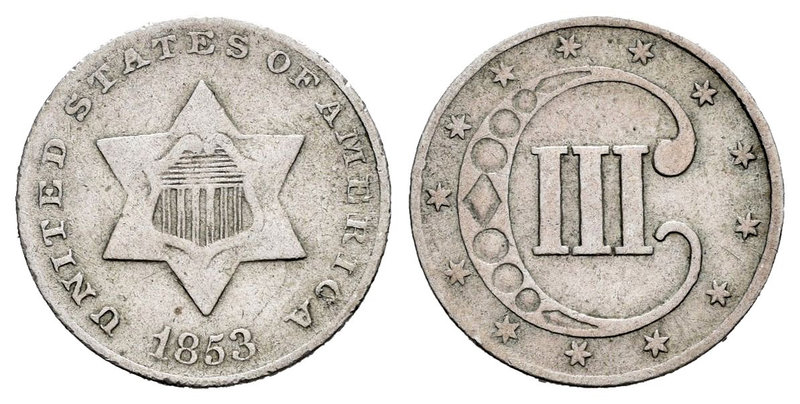 United States. 3 cent. 1853. Philadelphia. (Km-75). Ag. 0,77 g. VF. Est...50,00.