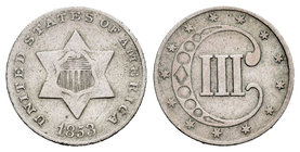 United States. 3 cent. 1853. Philadelphia. (Km-75). Ag. 0,77 g. VF. Est...50,00.