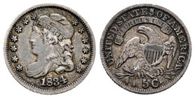 United States. 5 cents. 1834. Philadelphia. (Km-48). Ag. 1,29 g. Golpe en el busto. Choice VF. Est...100,00.
