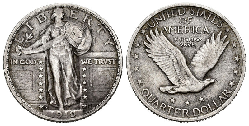 United States. 1/4 dollar. 1919. Denver. D. (Km-145). Ag. 619,00 g. Scarce. VF. ...