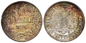 Finland. 1 markka. 1865. (Km-3.1). Ag. 5,19 g. Bonita pátina. AU. Est...150,00.