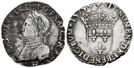 France. Henry III. Testón. 1575. La Rochelle. H. (Duplessy-1106). Ag. 9,49 g. Oxidations. Minor nicks. Choice VF. Est...120,00.