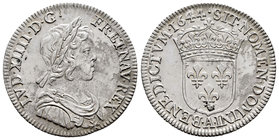 France. Louis XIV. 1/4 ecu. 1644. Paris. A. Un punto. (Gad-139). Ag. 6,77 g. Oxidaciones superficiales. Escasa. Almost XF. Est...250,00.