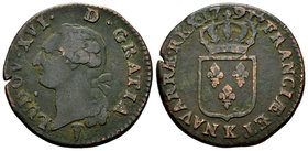France. Louis XVI. 1 sol. 1791. Bordeaux. K. (Km-578.8). Ae. 10,79 g. Grieta. F/Choice F. Est...20,00.