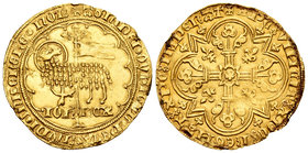 France. Jean II le Bon. Mouton d´or. (1350-1364). (Delmonte-43). (Fr-280). (Duplessy-291). Anv.: +AGN•DEI•QVI•TOLL•PCCA•MVDI•MISERERE•NOB. Agnus Dei a...