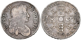 Great Britain. Charles II. 1 corona. 1673. (Km-435). (S-3358). Ag. 29,37 g. Minor nicks on edge. Hairlines. Choice F/Almost VF. Est...90,00.