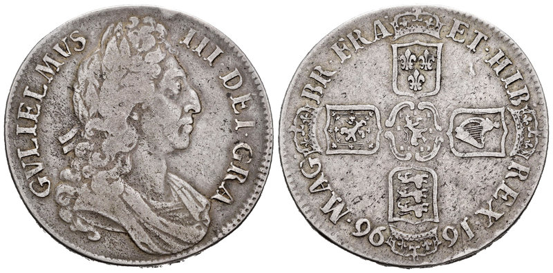 Great Britain. 1 corona. 1696. (Km-486). Ag. 29,67 g. Choice F. Est...75,00.